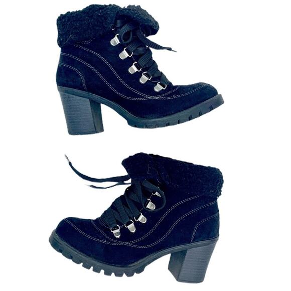 Jellypop Women's Winter Ankle Booties Black Suede Lace Up Chunky Rubber Heel 7.5 - Picture 7 of 9